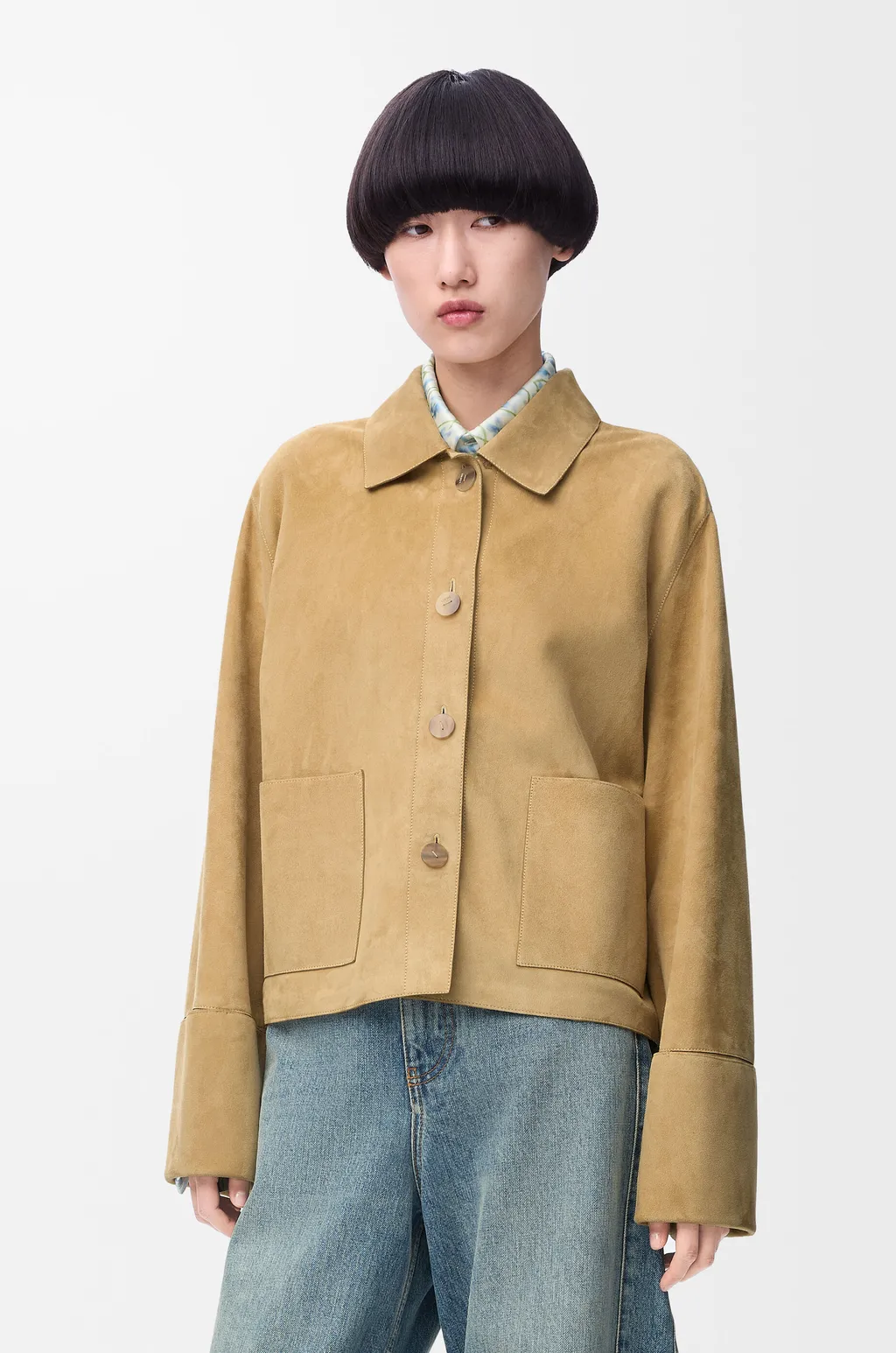 Turn-Up Jacket In Suede Lambskin