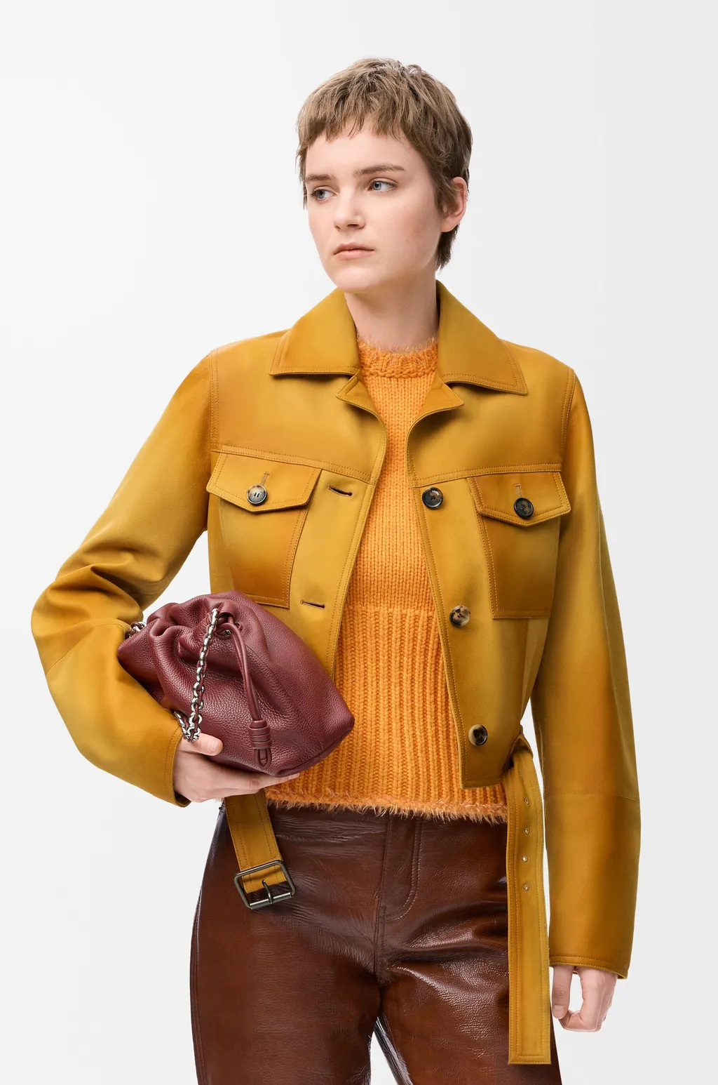 Cropped Jacket In Suede Lambskin