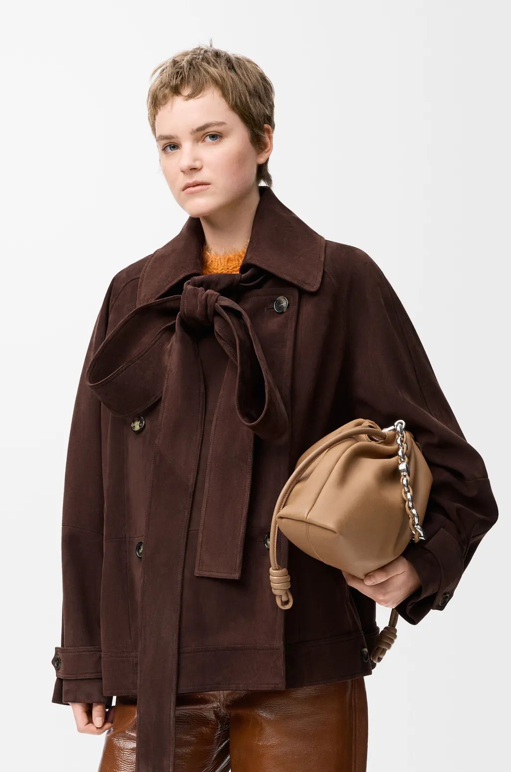 Bow Jacket In Suede Goatskin