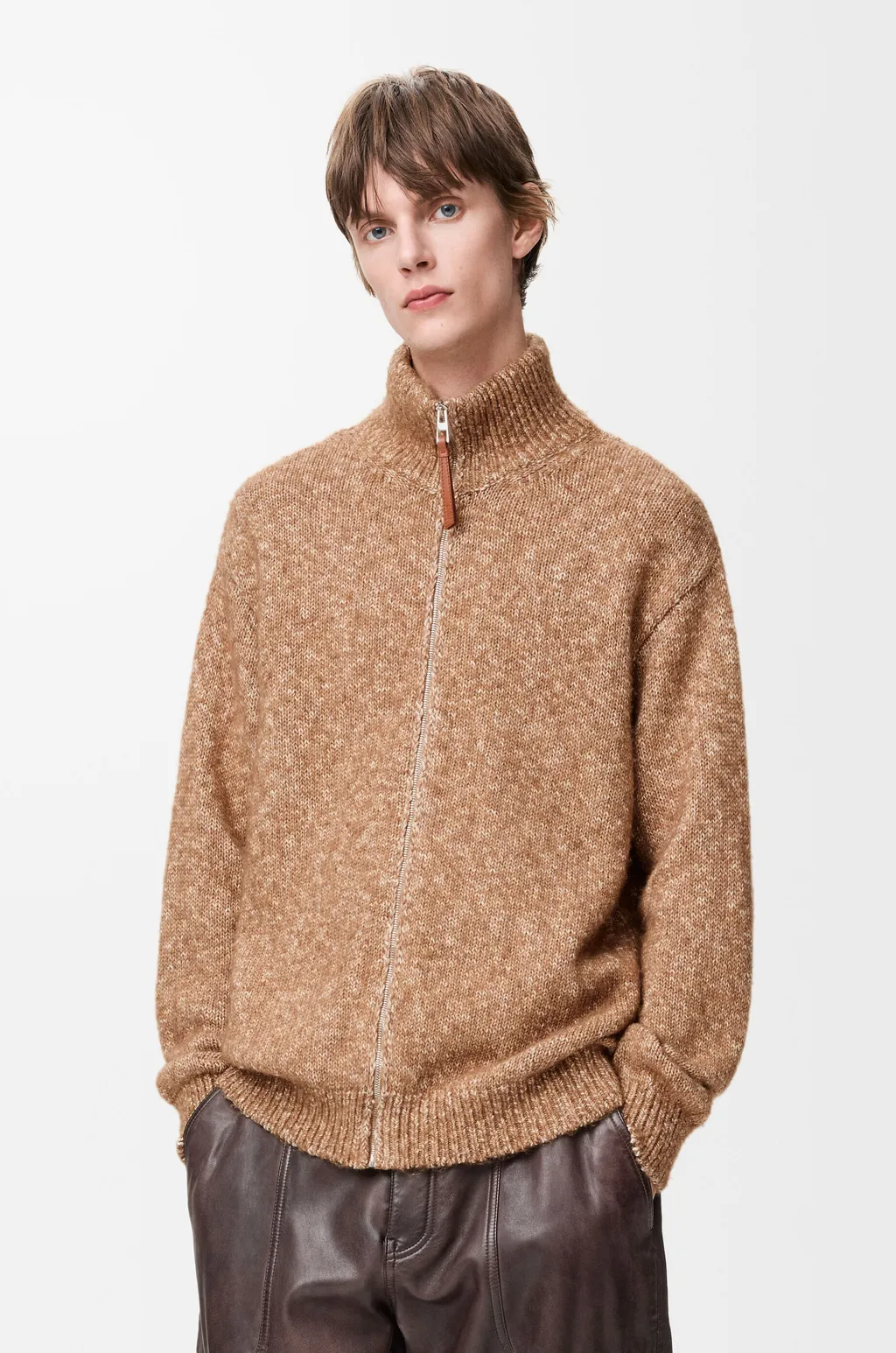 Zip-Up Cardigan In Cotton, Linen And Wool