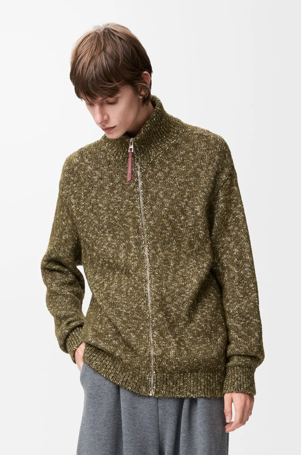 Zip-Up Cardigan In Cotton, Linen And Wool