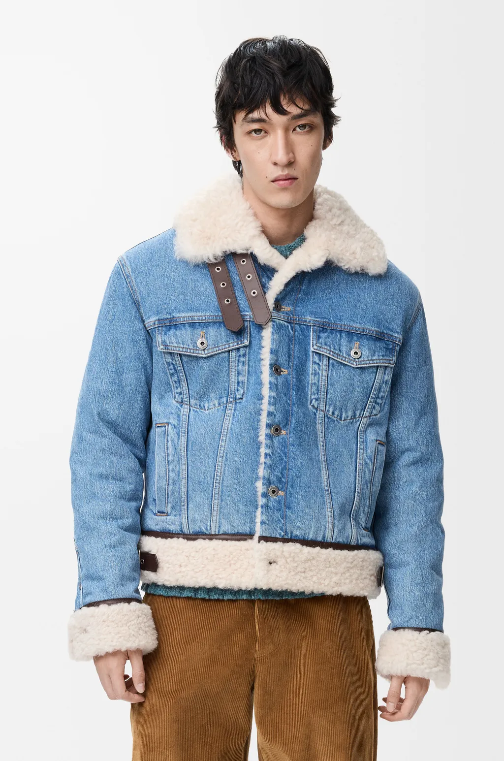 Trucker Jacket In Denim And Shearling