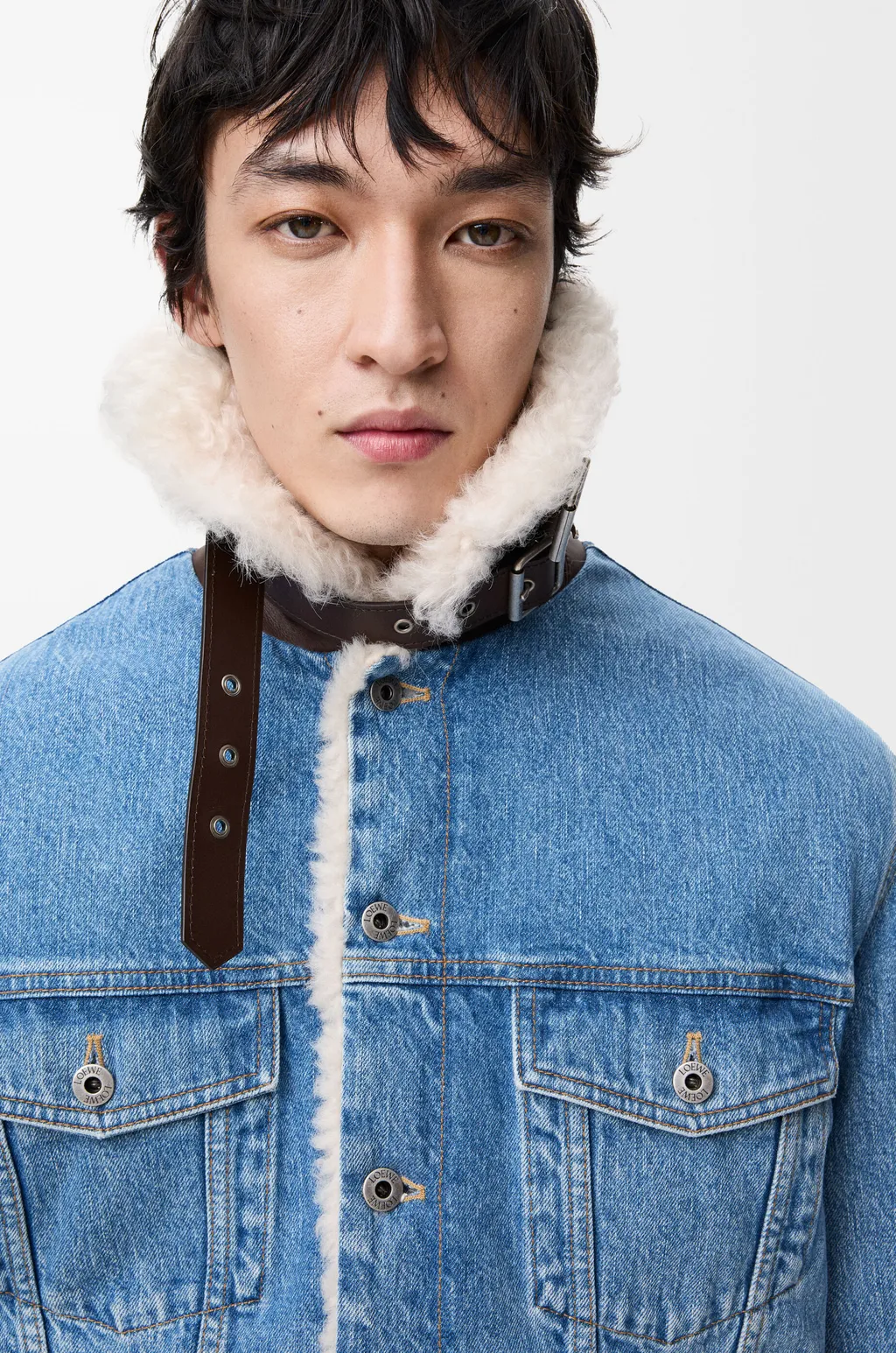 Trucker Jacket In Denim And Shearling