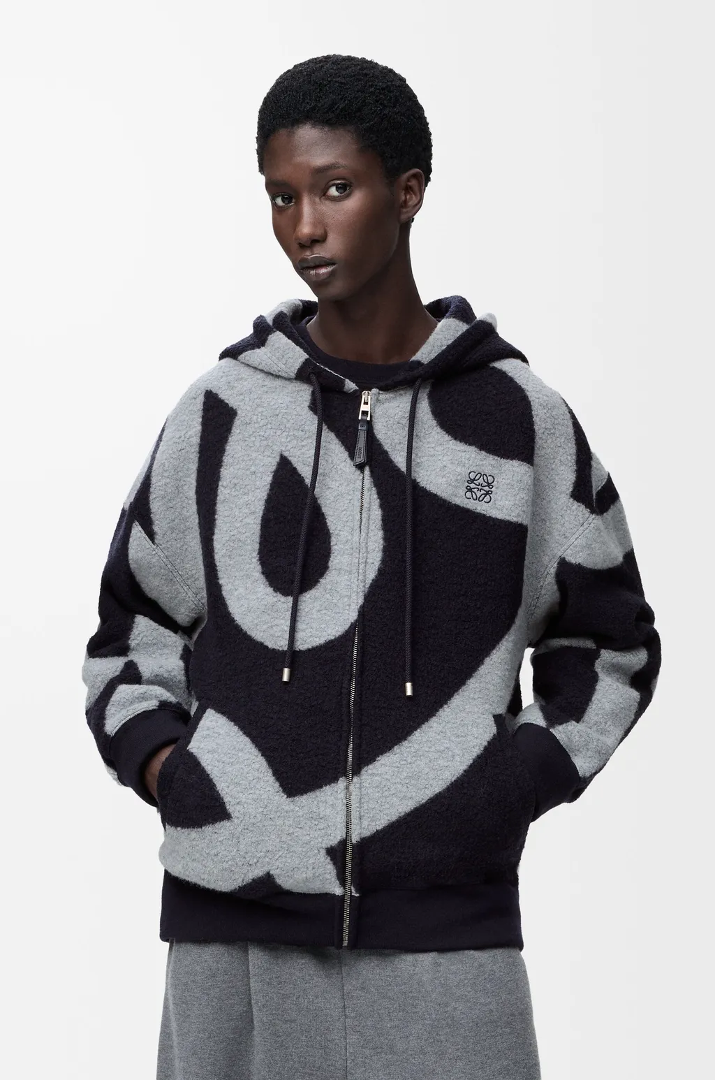 Zip-Up Hoodie In Wool And Cotton