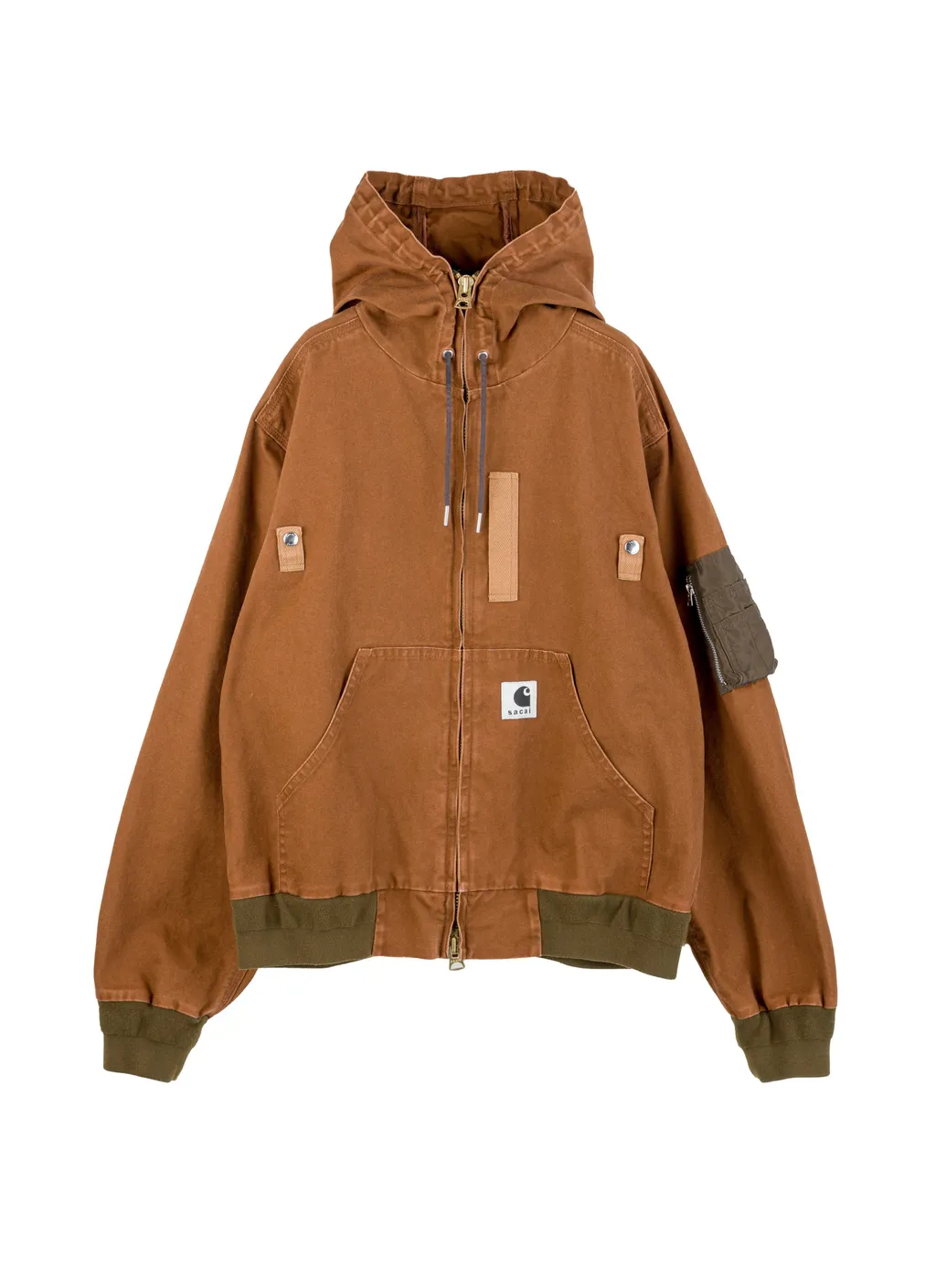 Sacai X Carhartt Wip Logo Patch Zip-Up Hooded Bomber Jacket