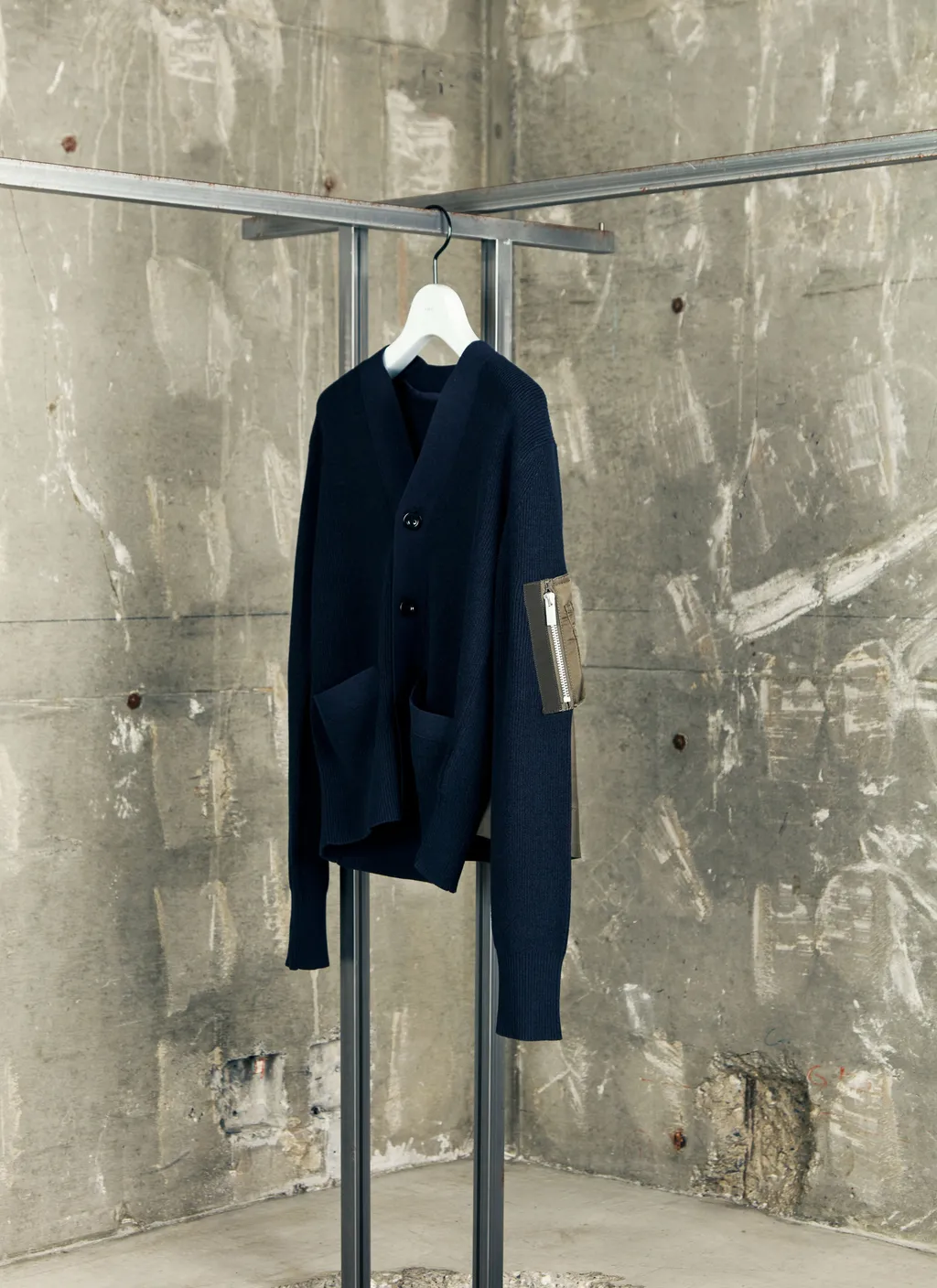 Nylon Twill X Cotton Knit Cardigan
