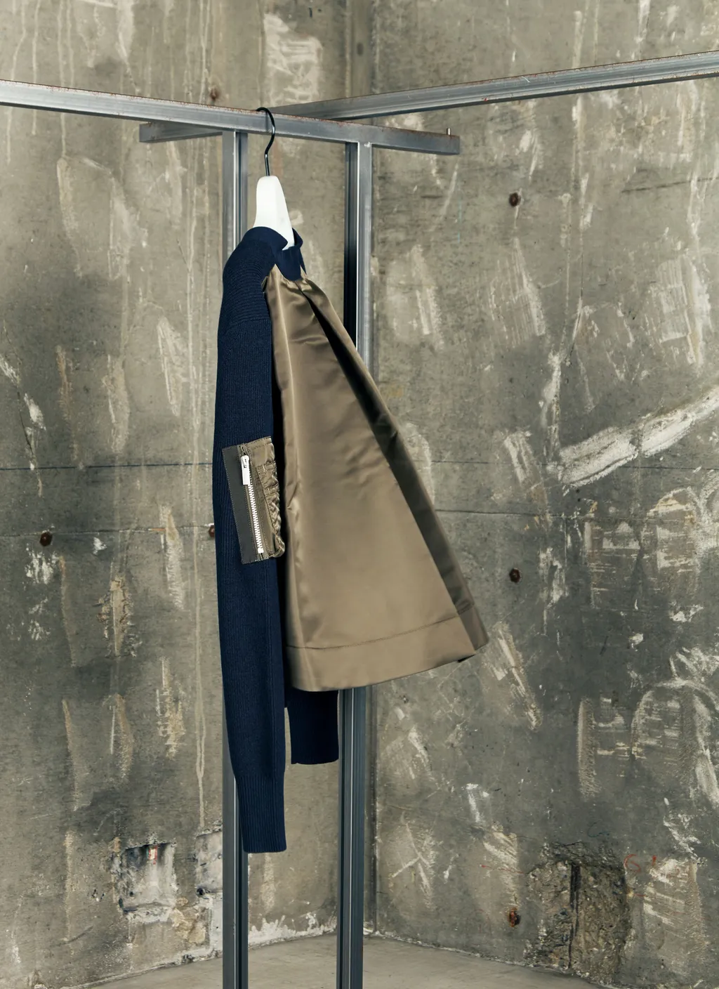Nylon Twill X Cotton Knit Cardigan