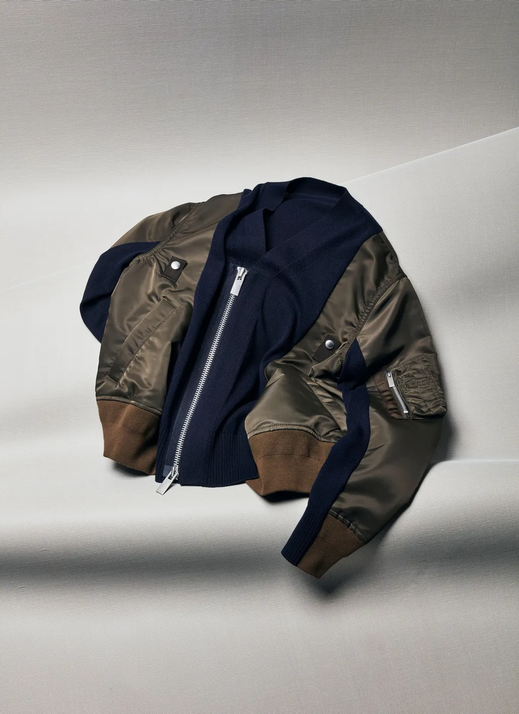 Nylon Twill X Knit Cardigan