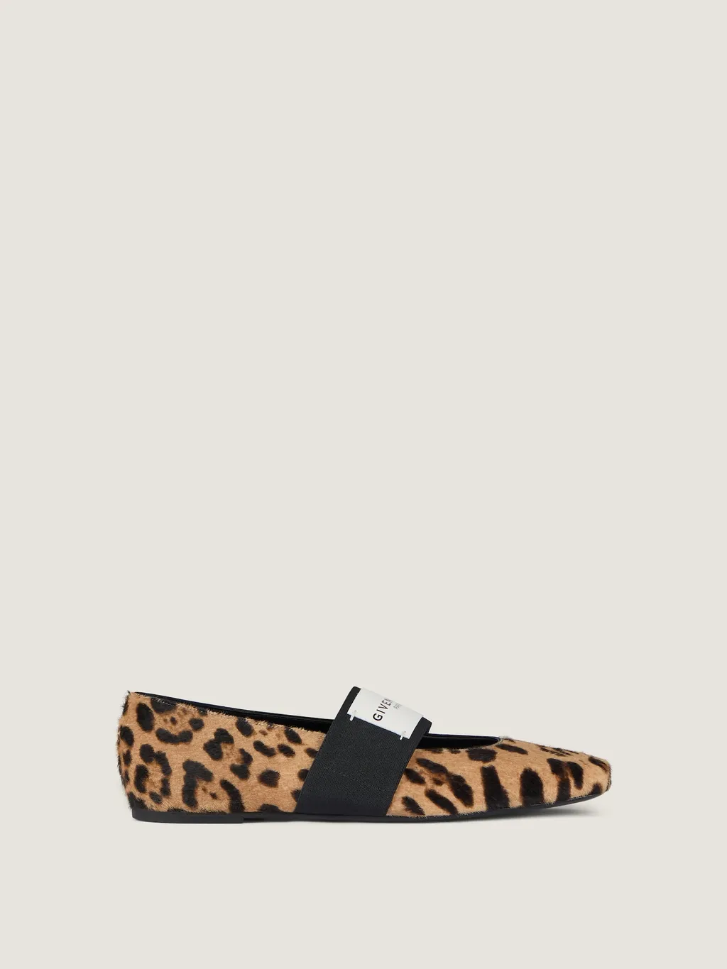 Sliced Square Ballerinas In Pony Leather With Leopard Pattern