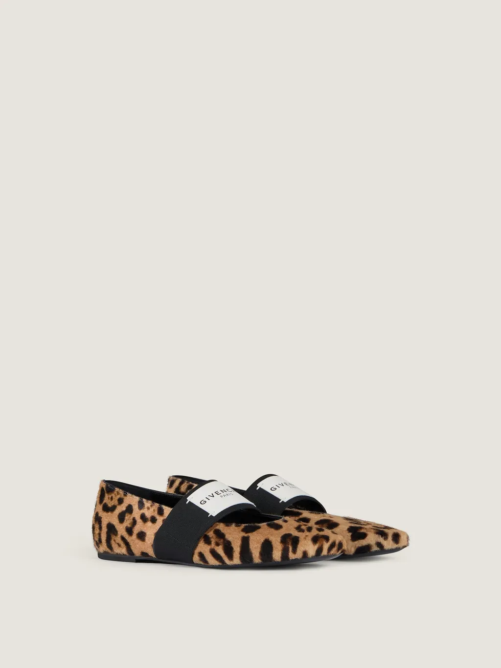 Sliced Square Ballerinas In Pony Leather With Leopard Pattern