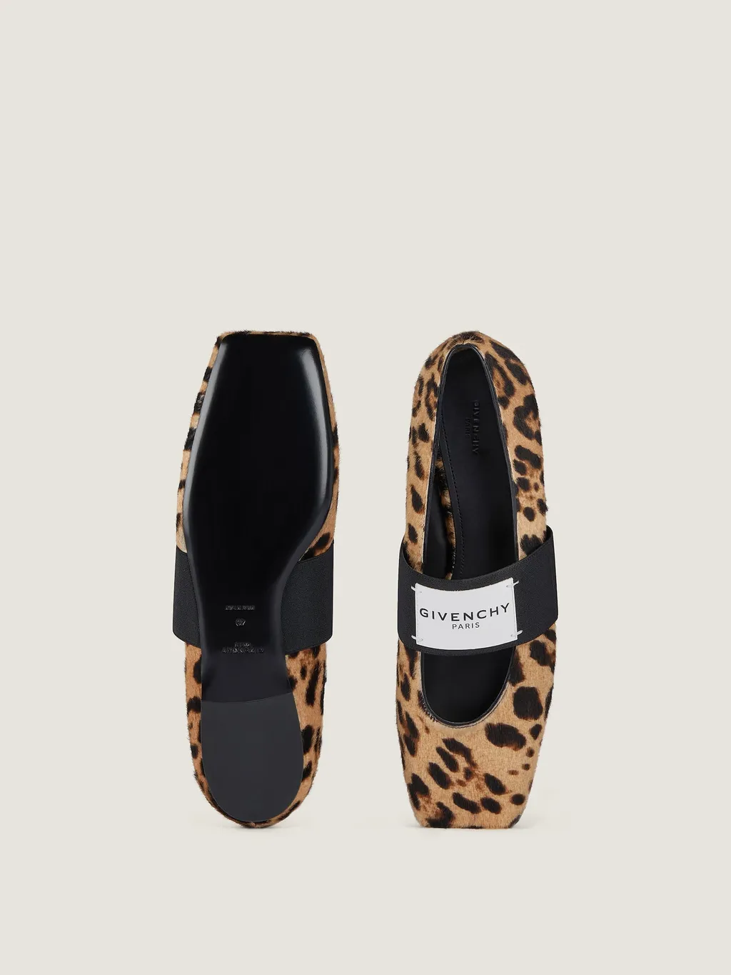 Sliced Square Ballerinas In Pony Leather With Leopard Pattern