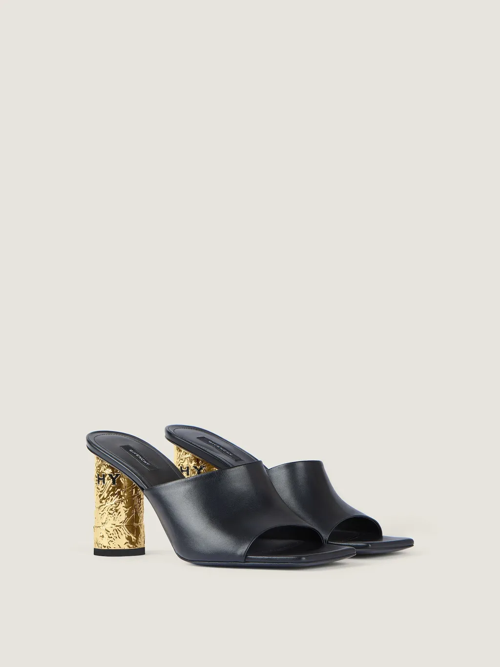 Tape Heeled Mules In Leather