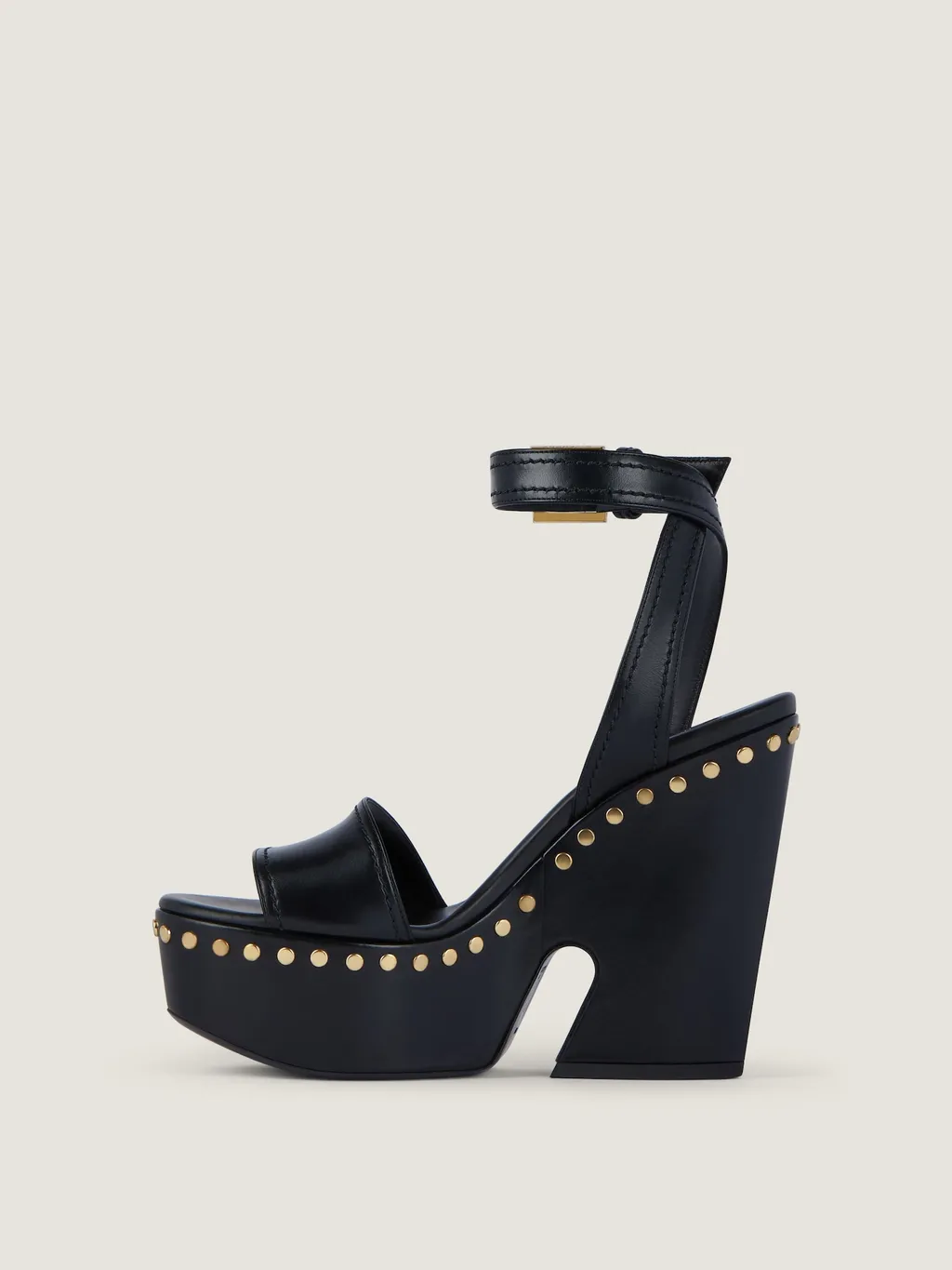 Clog Platform Sandals In Leather With Studs Detail