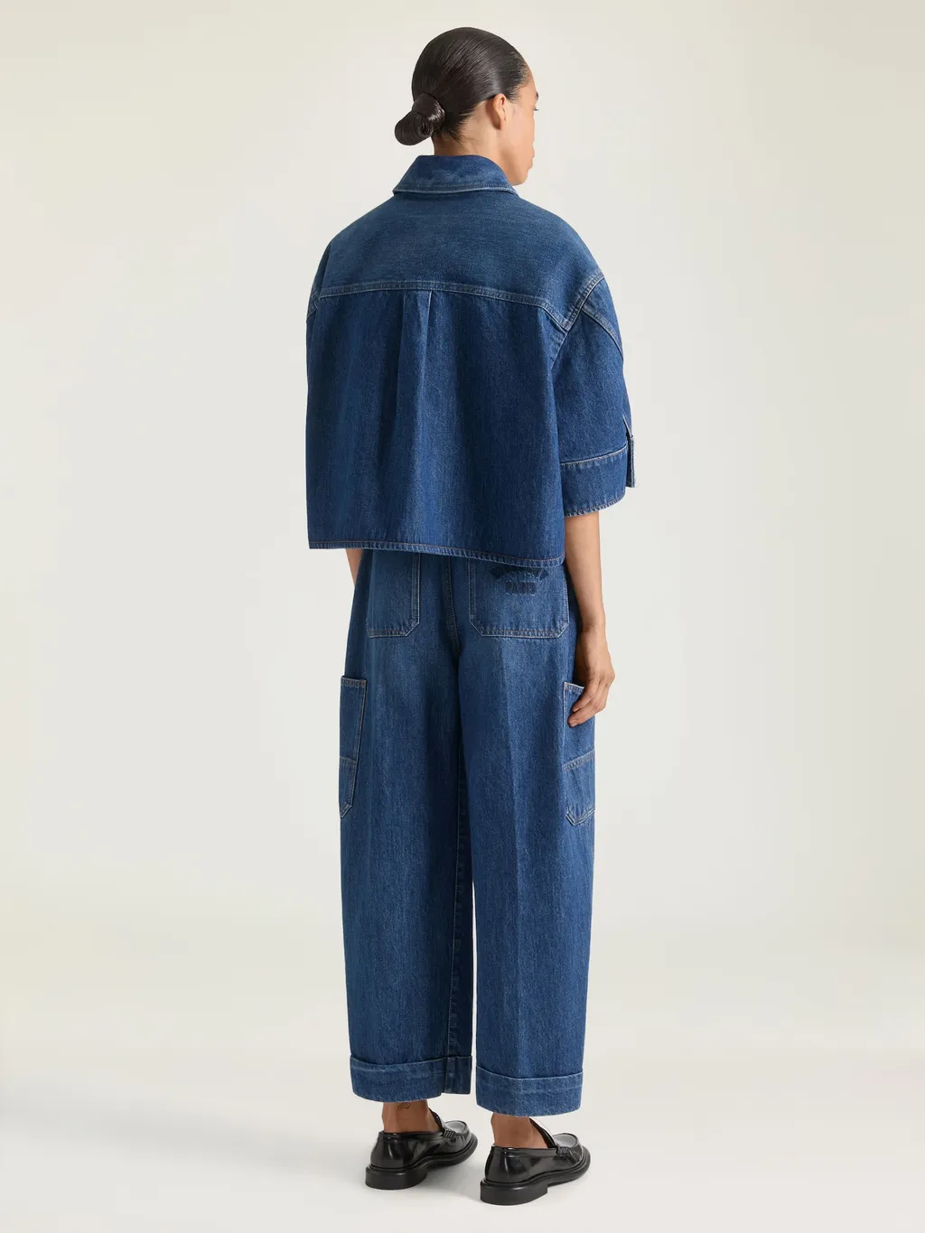 Cropped Cocoon Shirt In Medium Blue Denim