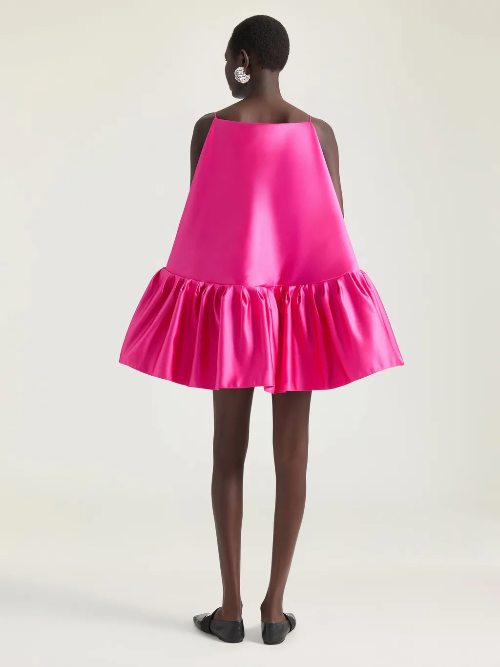 Sliced Mini Ruffled Dress In Satin