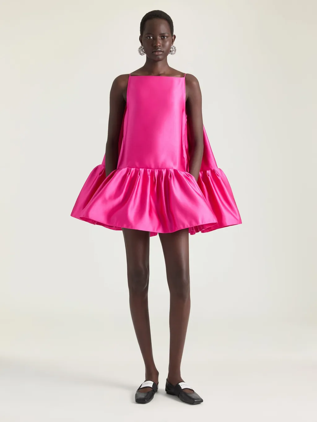 Sliced Mini Ruffled Dress In Satin