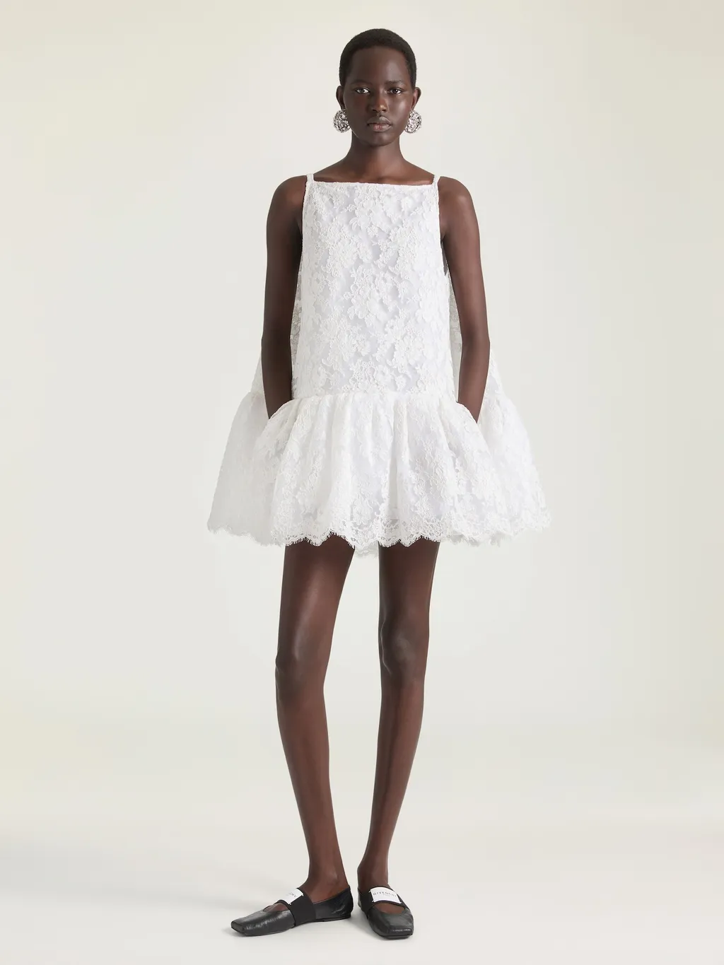 Sliced Mini Ruffled Dress In Lace