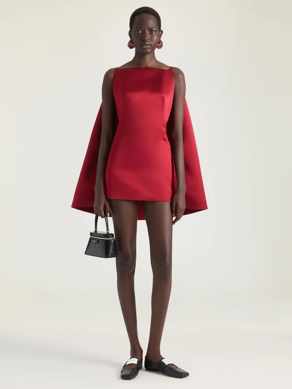 Sliced Mini Dress In Satin With Cape