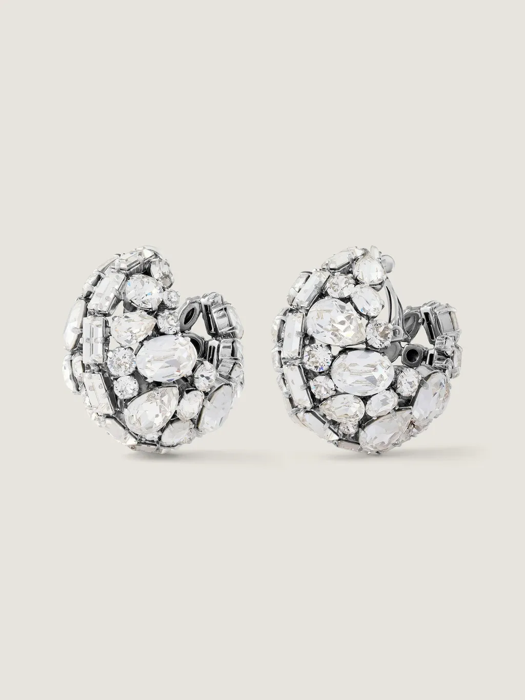 Bold Crystals Clip Earrings In Metal And Crystals