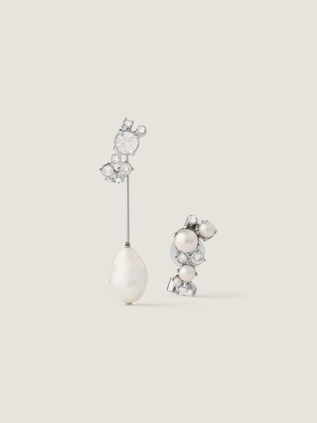 Crystal Pearl Asymmetric Earrings In Metal, Crystals And Pearls