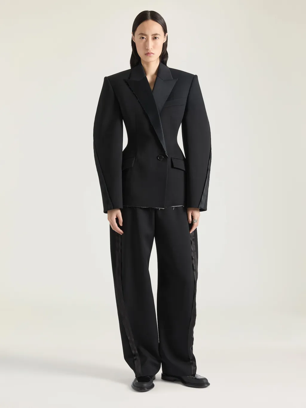 Double-Breasted Cocoon Jacket In Wool With Inside-Out Detail