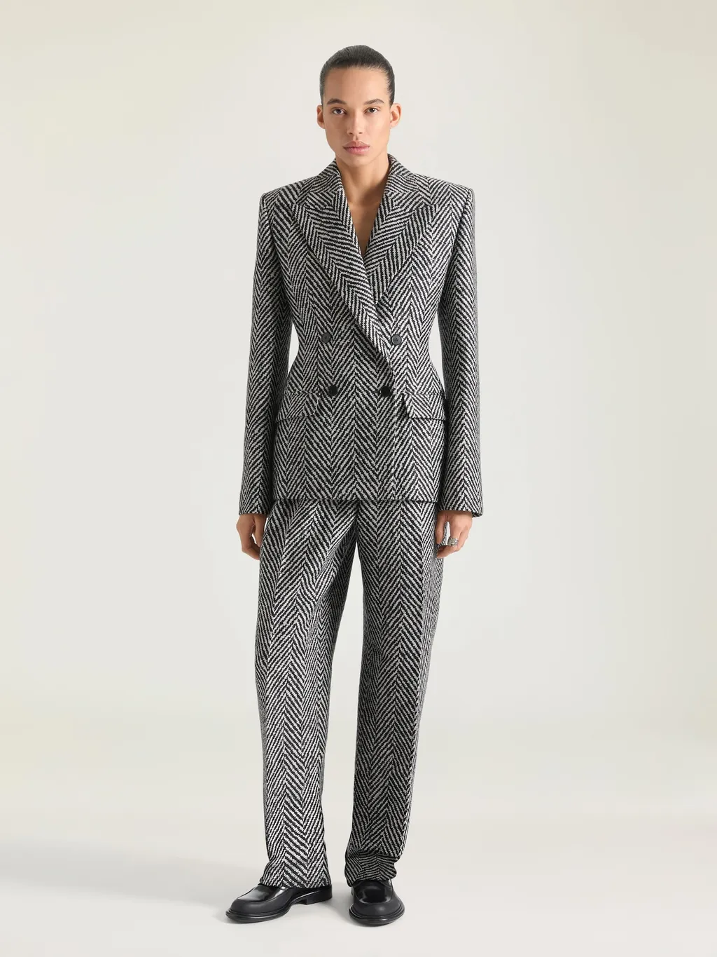 Double-Breasted Jacket In Herringbone Mixed Wool