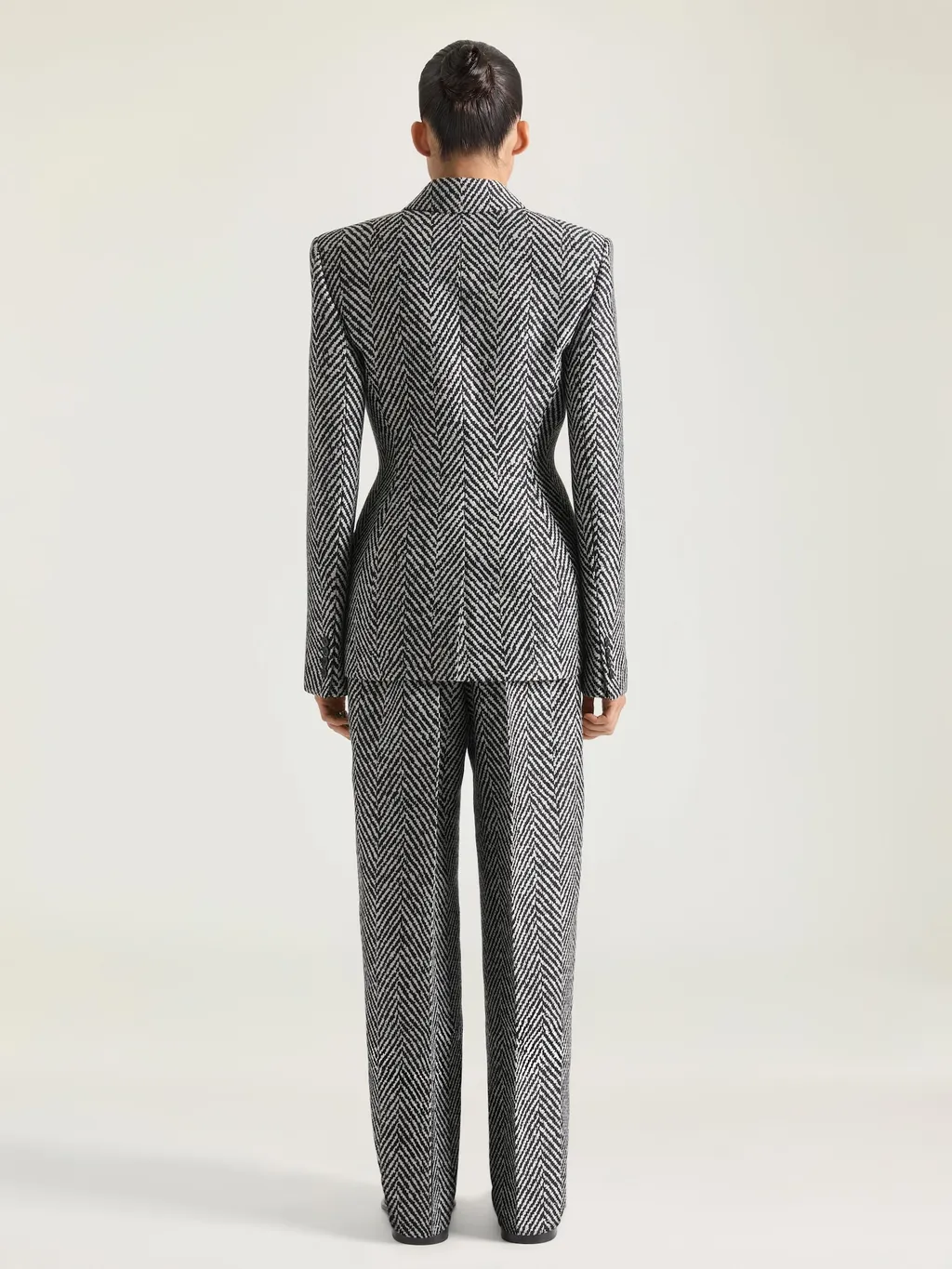 Double Pleat Pants In Herringbone Mixed Wool