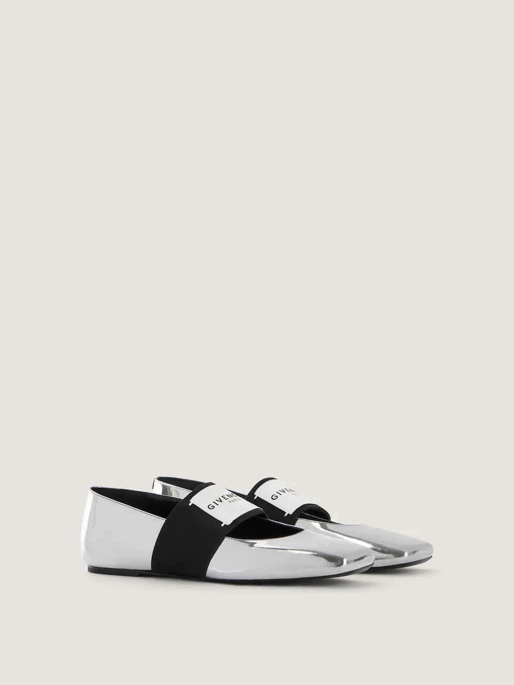 Sliced Square Ballerinas In Mirror Effect Leather