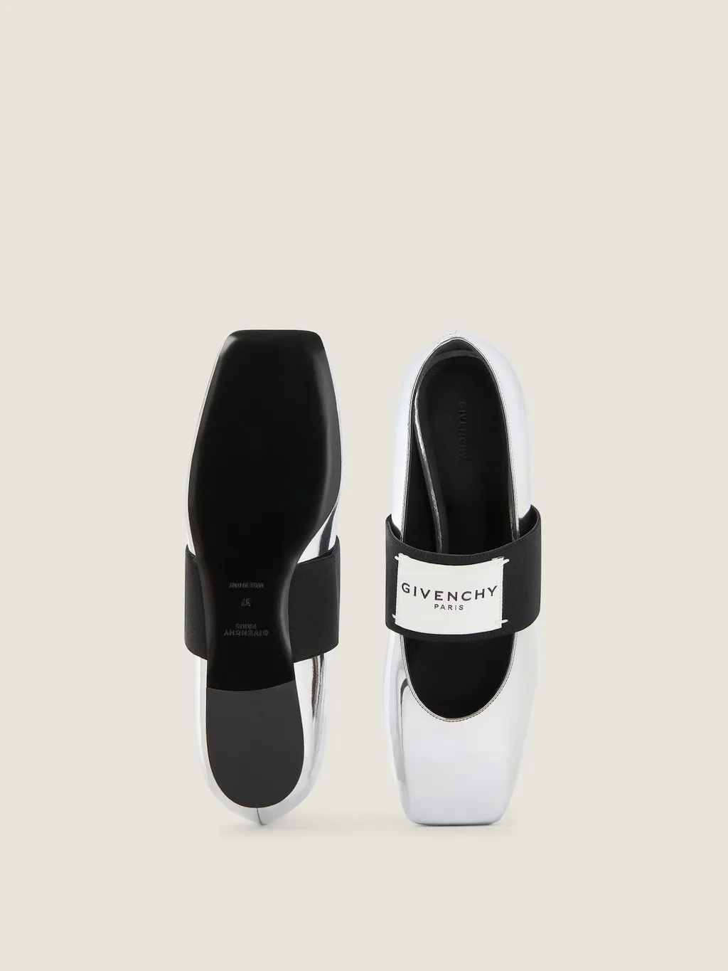 Sliced Square Ballerinas In Mirror Effect Leather