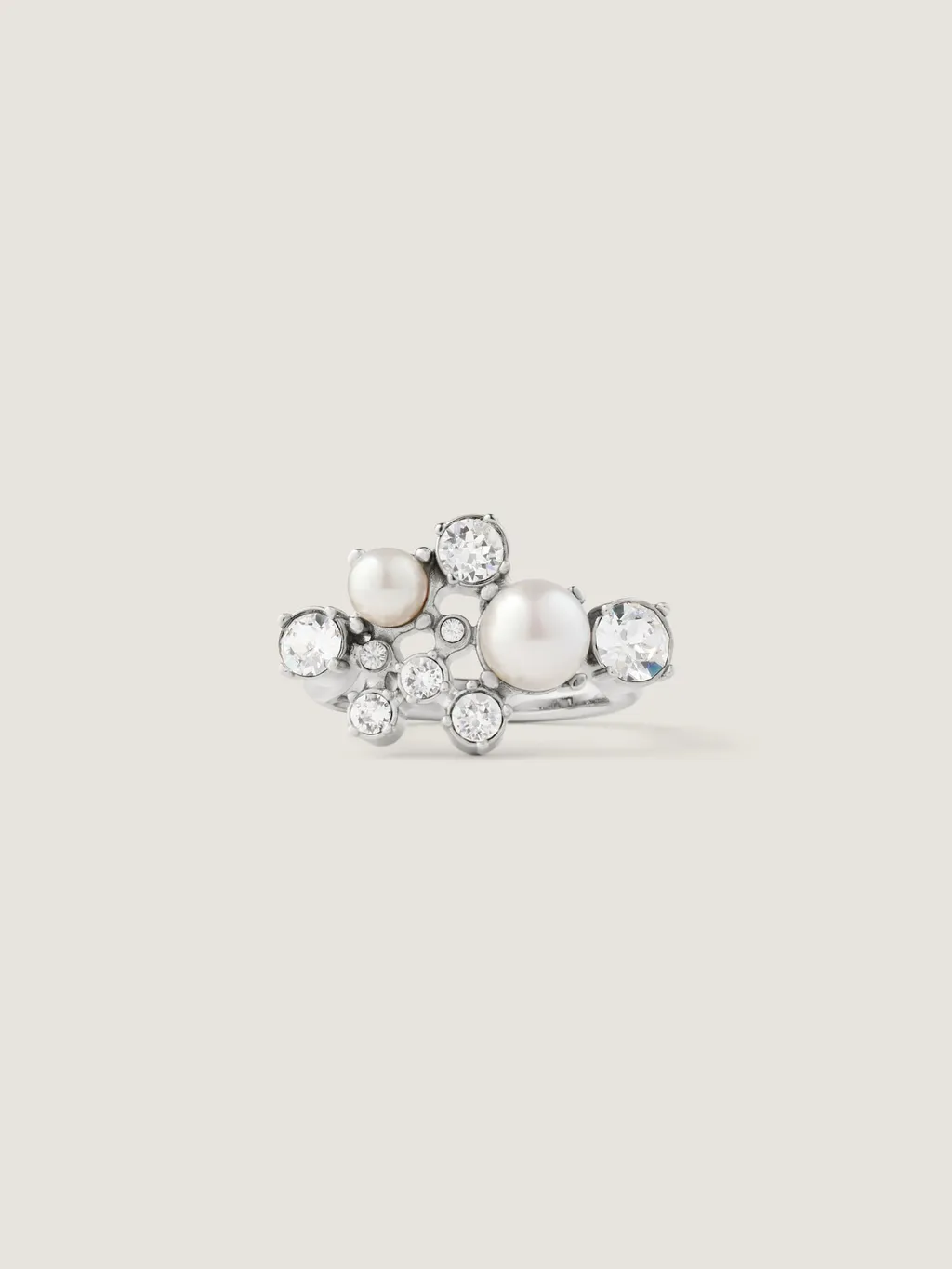 Crystal Pearl Ring In Metal, Crystals And Pearls