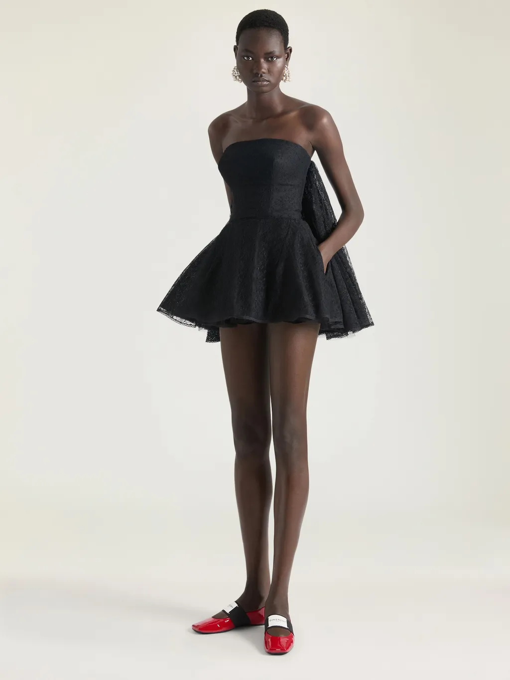 Mini Bustier Dress In Lace With Cape