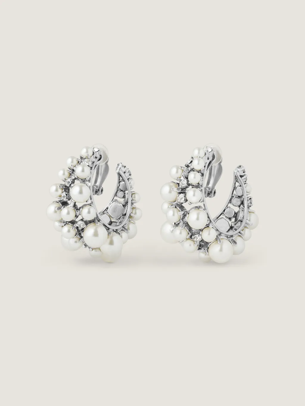 Crystal Pearl Clip Earrings In Metal, Crystals And Pearls
