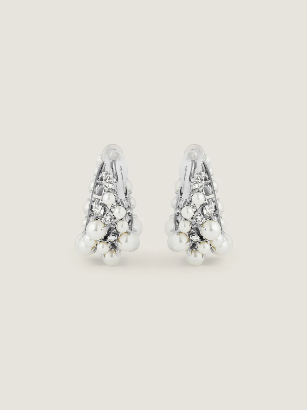 Crystal Pearl Clip Earrings In Metal, Crystals And Pearls