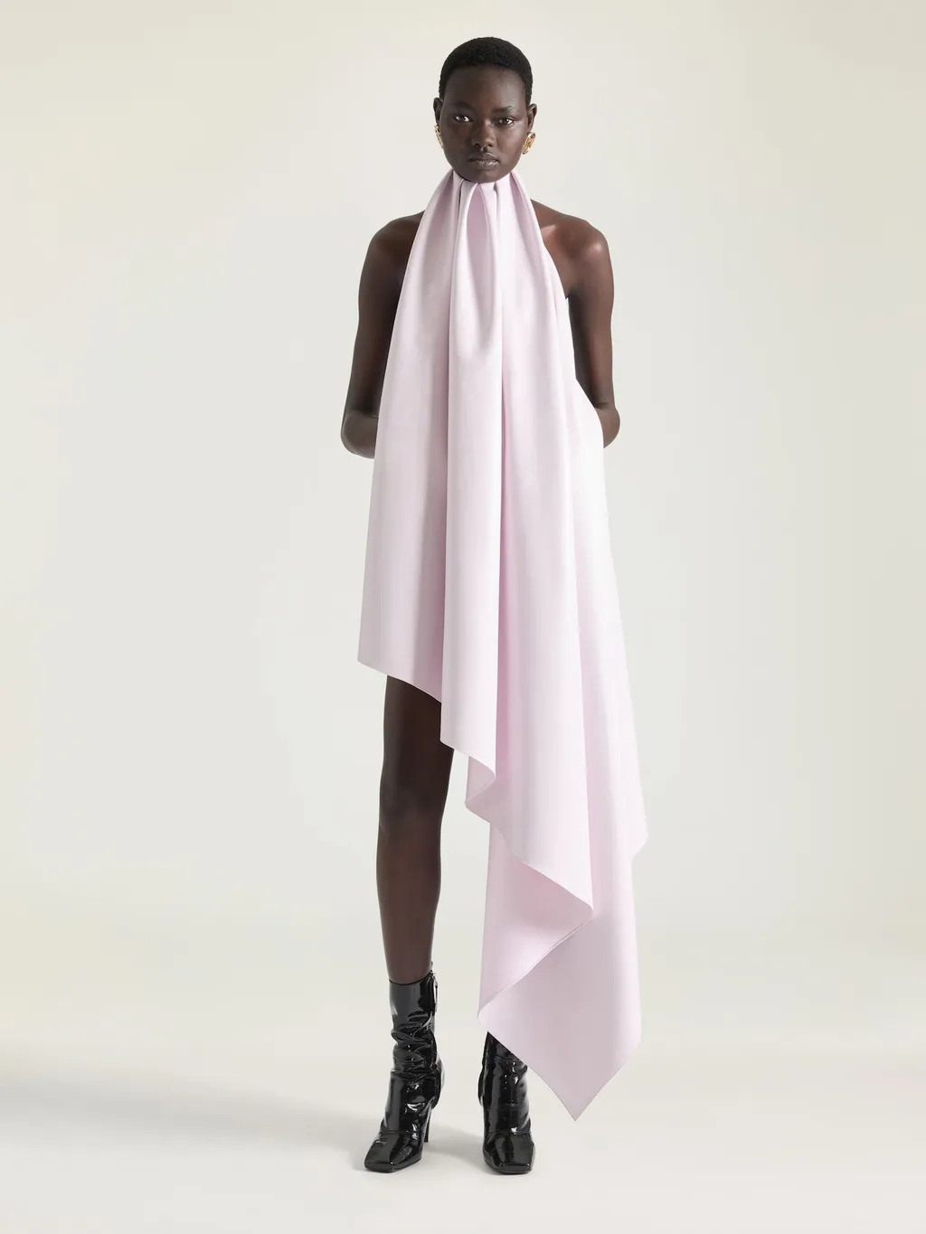 Asymmetric Halterneck Dress In Leather