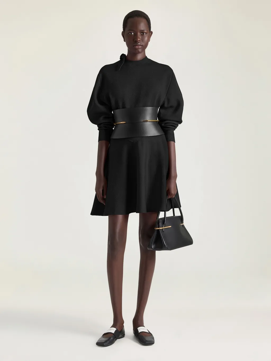 Dress In Wool And Cotton With Bow Detail