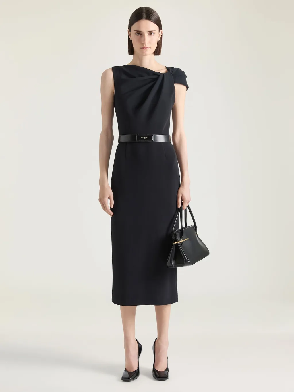 Draped Pencil Dress In Crepe Cady