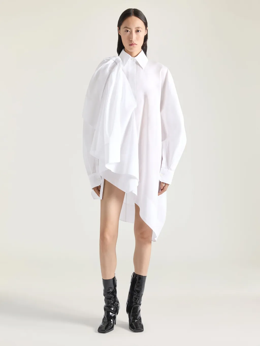 Asymmetric Shirt Dress In Cotton With Bow Detail