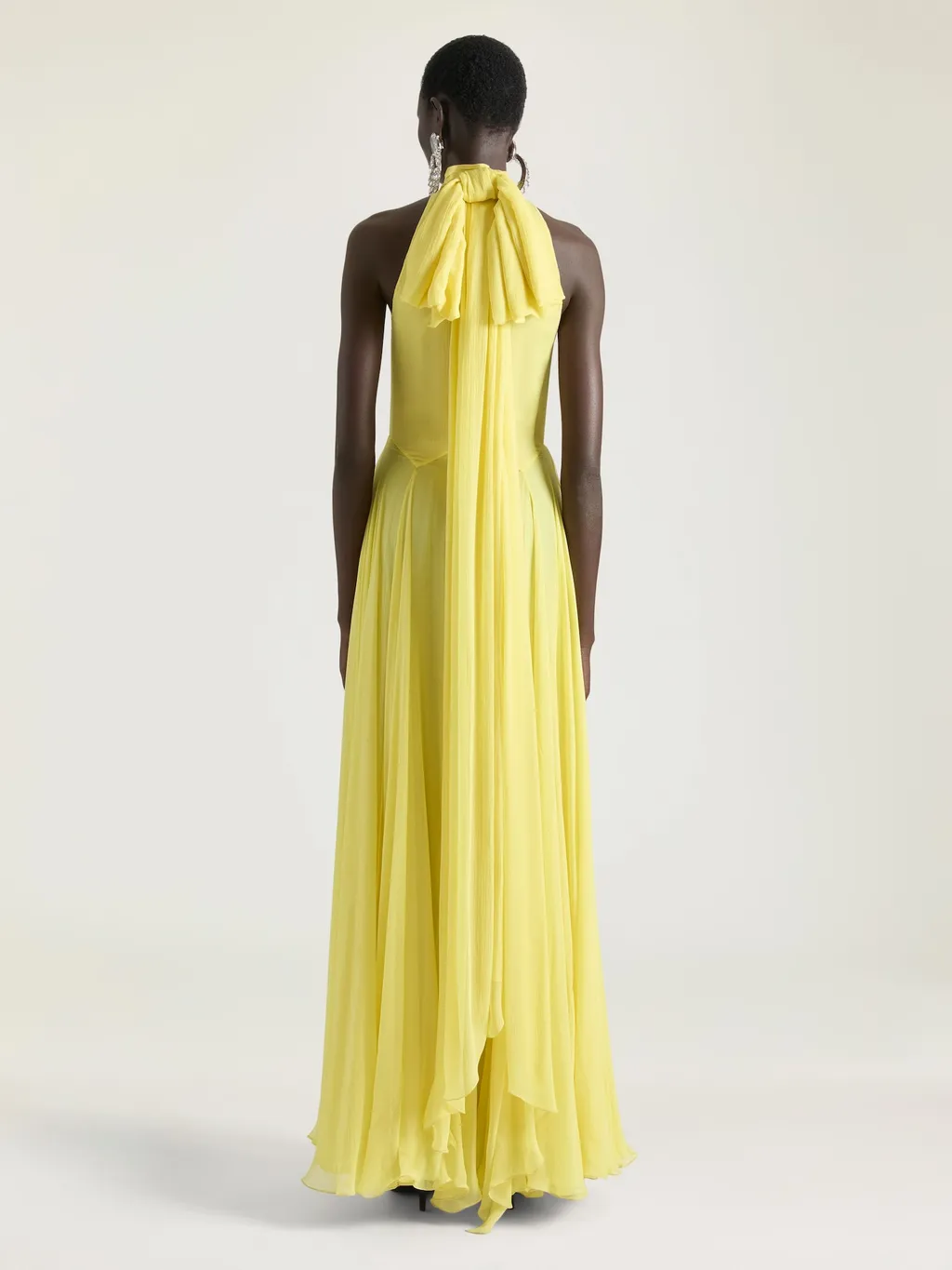 Halterneck Evening Dress In Silk Chiffon With Bow Detail