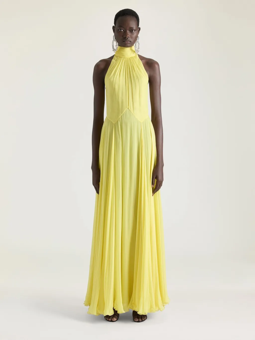 Halterneck Evening Dress In Silk Chiffon With Bow Detail