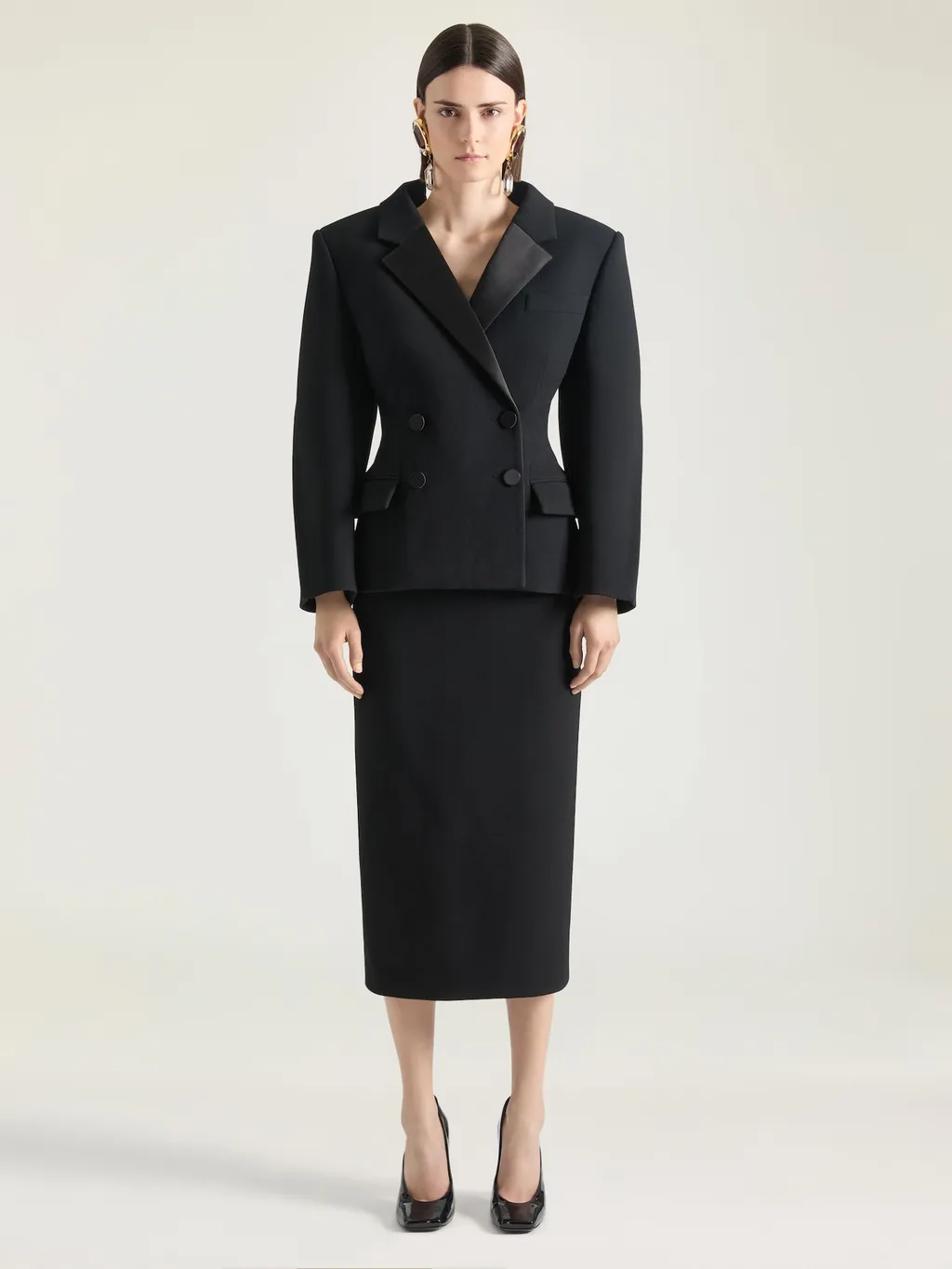 Double Breasted Slashed Tuxedo Jacket In Wool