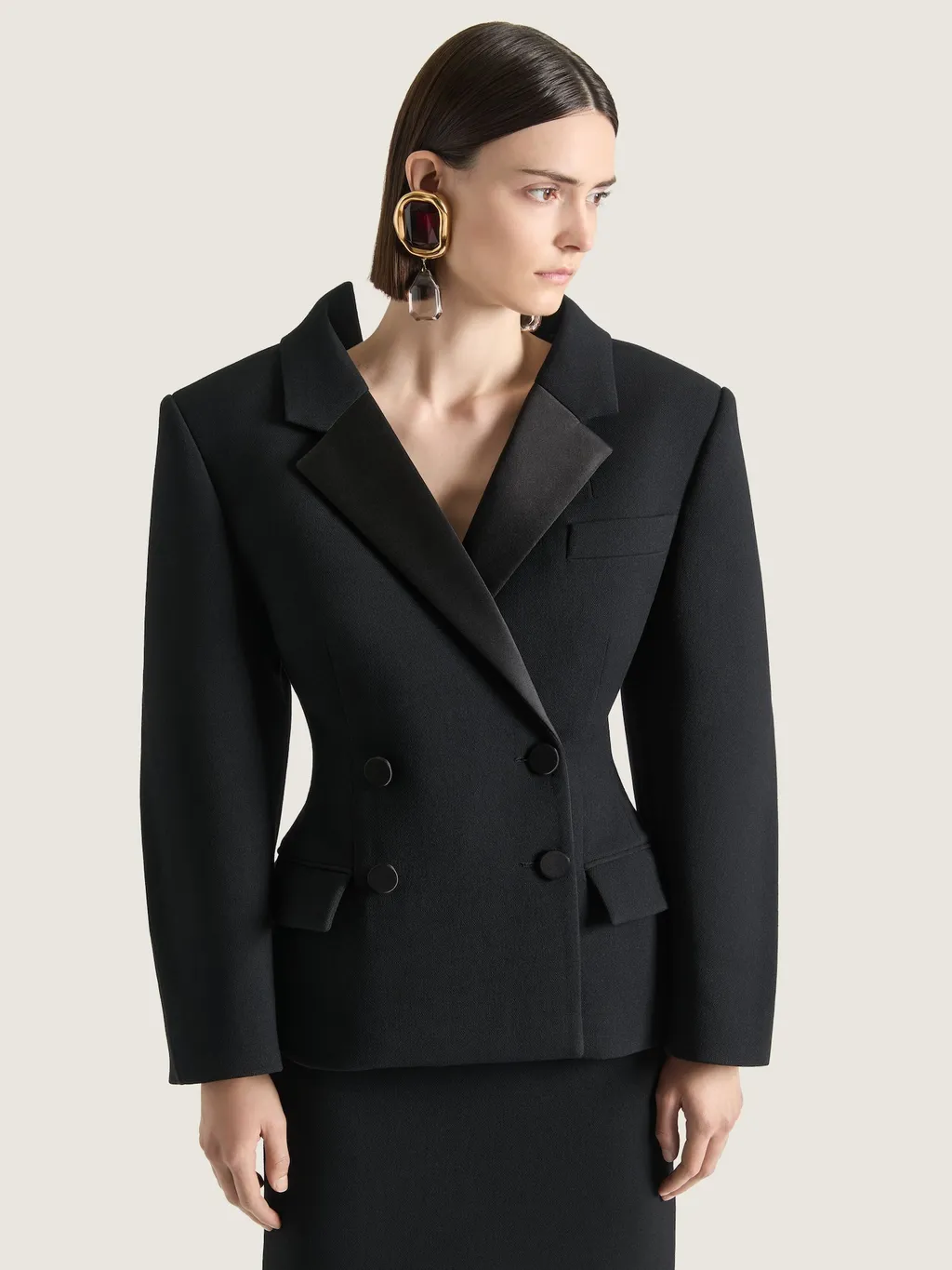 Double Breasted Slashed Tuxedo Jacket In Wool