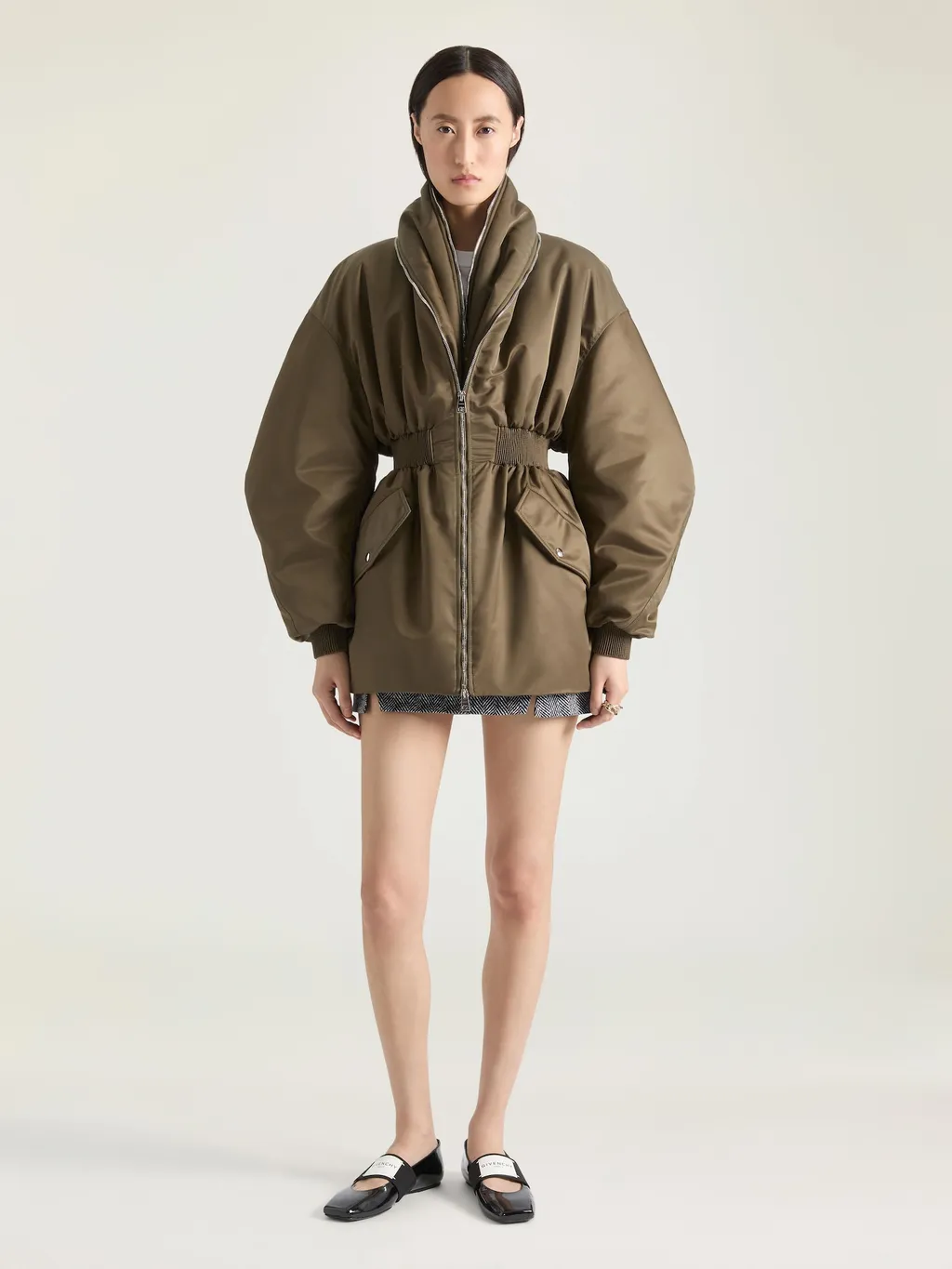 Hourglass Bomber With Zipped Shawl Collar In Nylon