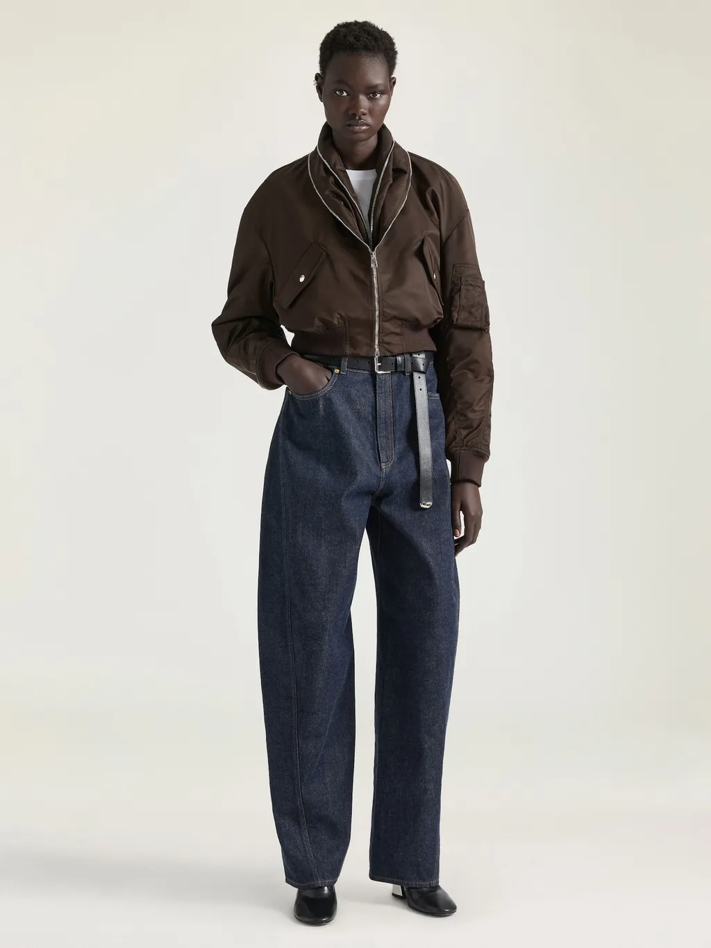 Bomber With Zipped Shawl Collar In Nylon