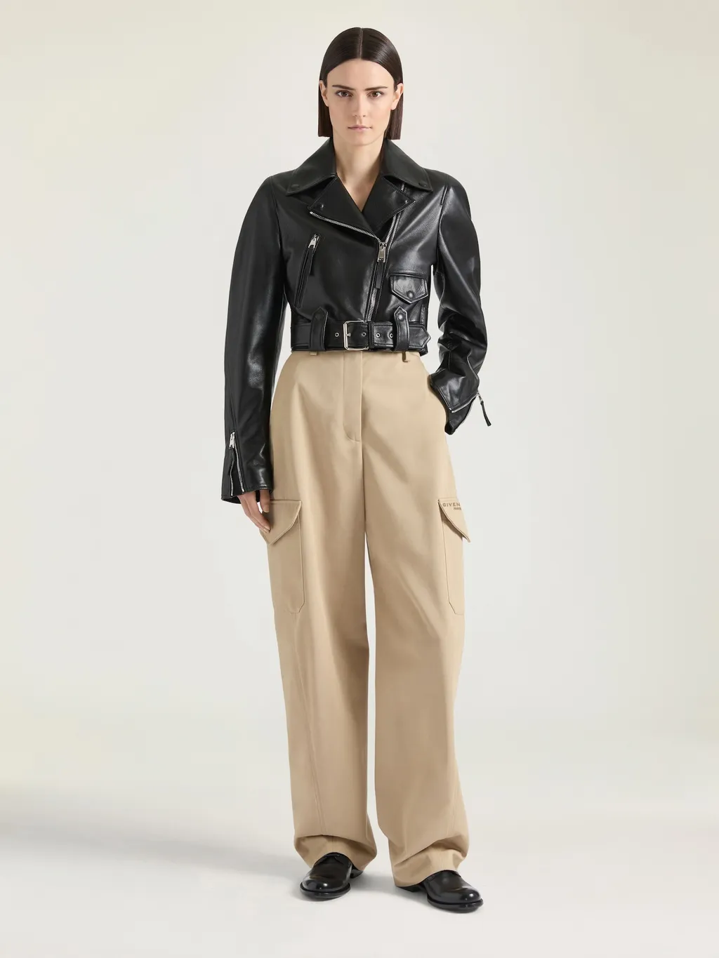 Cropped Cocoon Biker Jacket In Leather