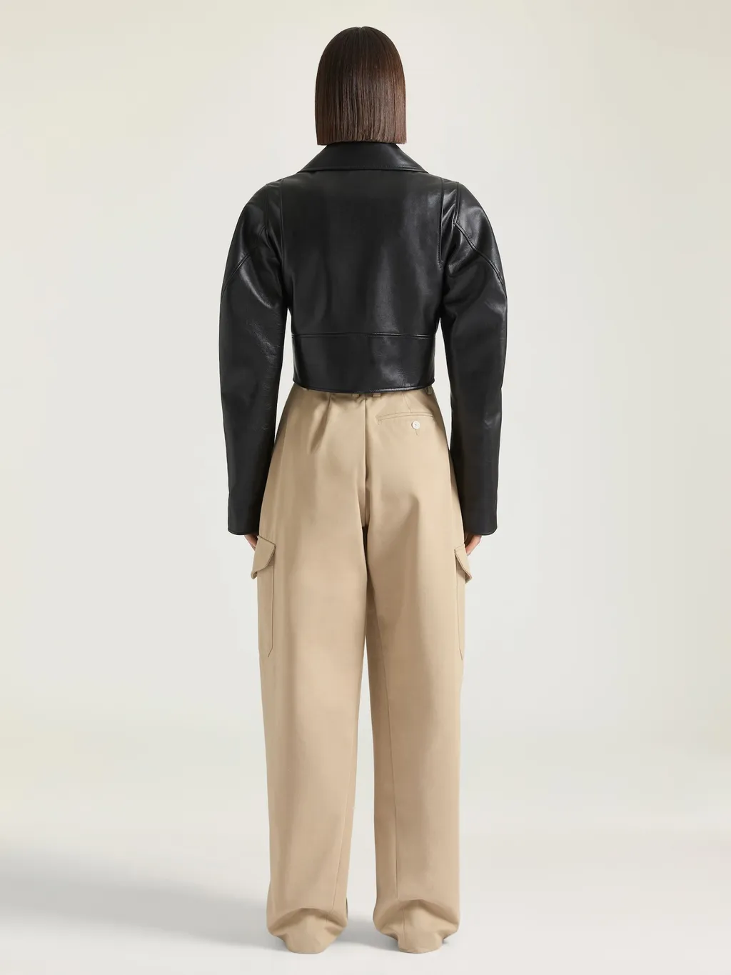 Cropped Cocoon Biker Jacket In Leather