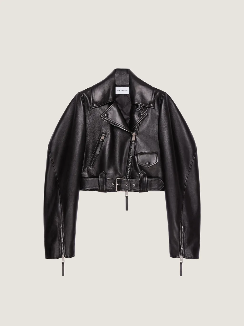 Cropped Cocoon Biker Jacket In Leather