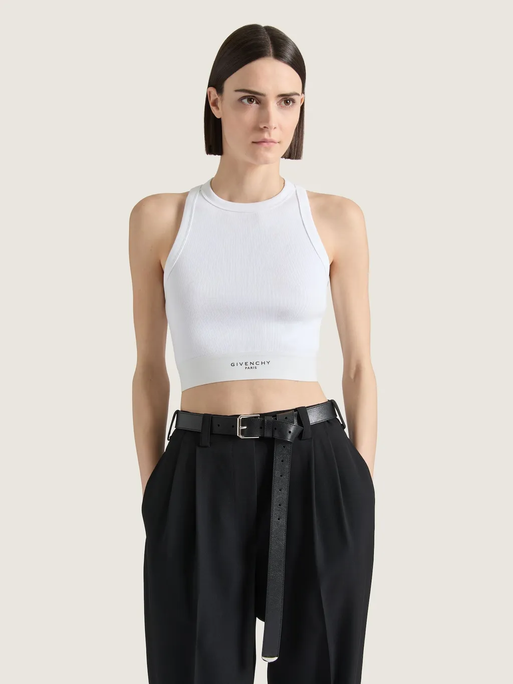 Cropped Tank Top In Cotton With Givenchy Band