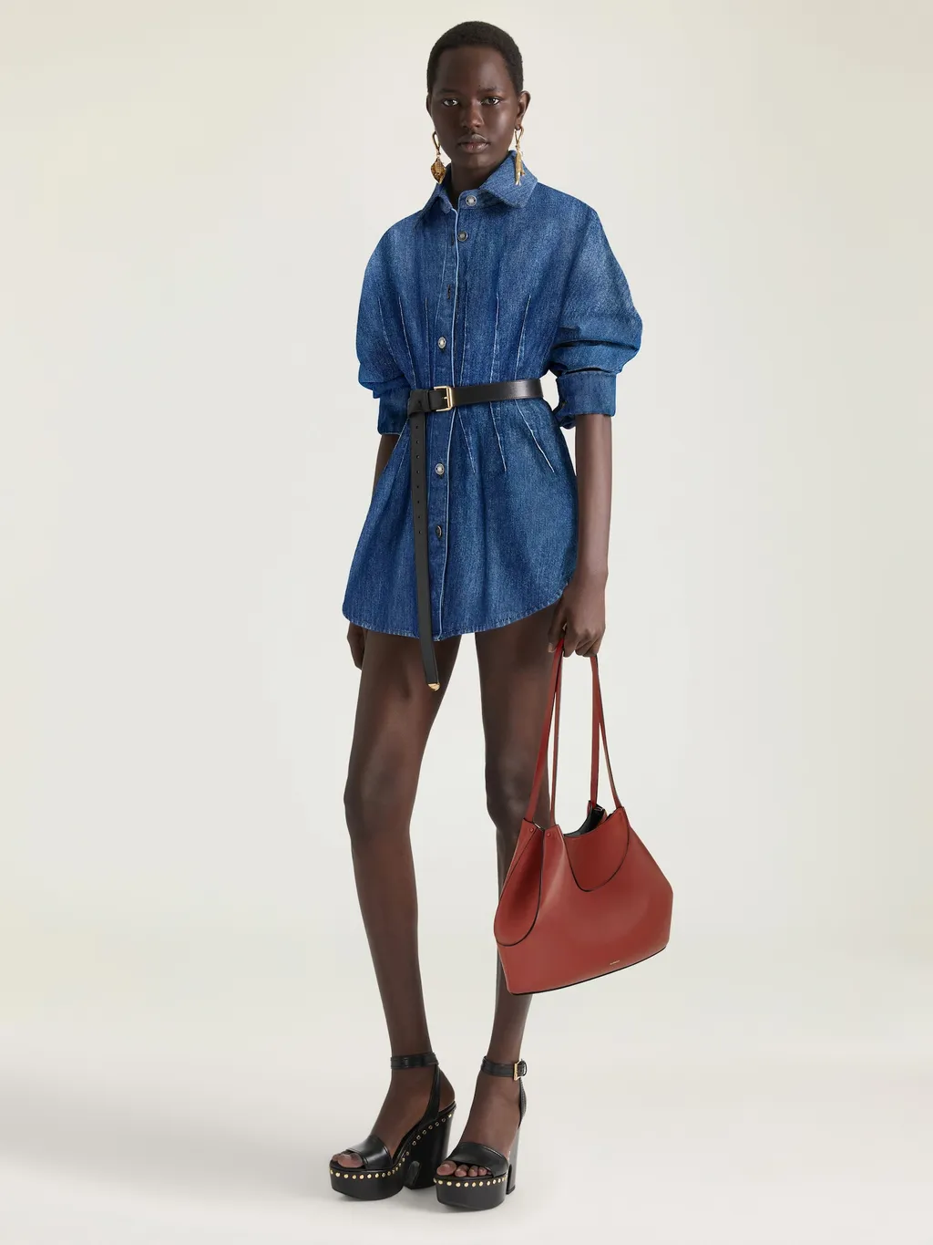 Small Facet Tote Bag In Grained Leather