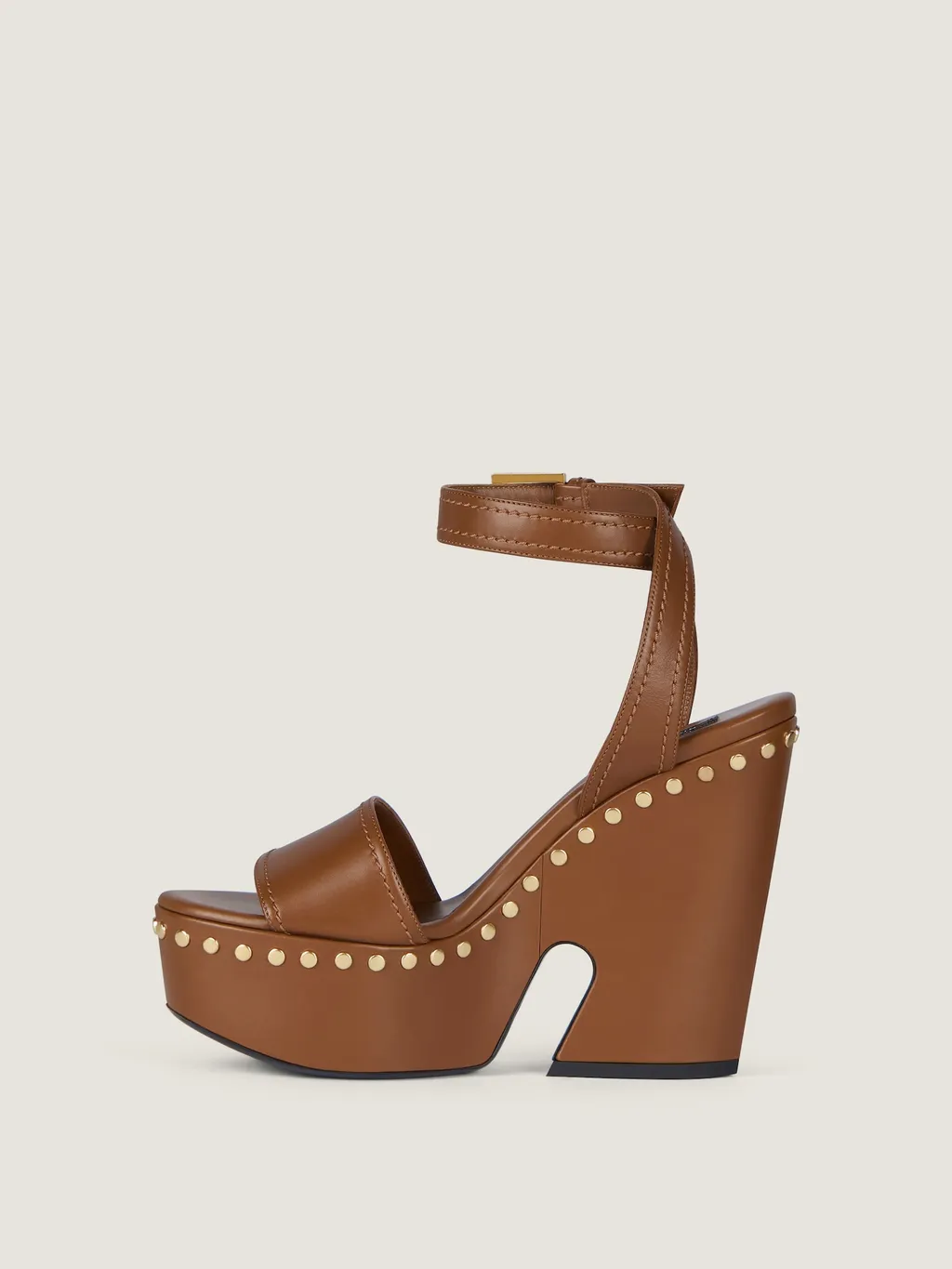 Clog Platform Sandals In Leather With Studs Detail