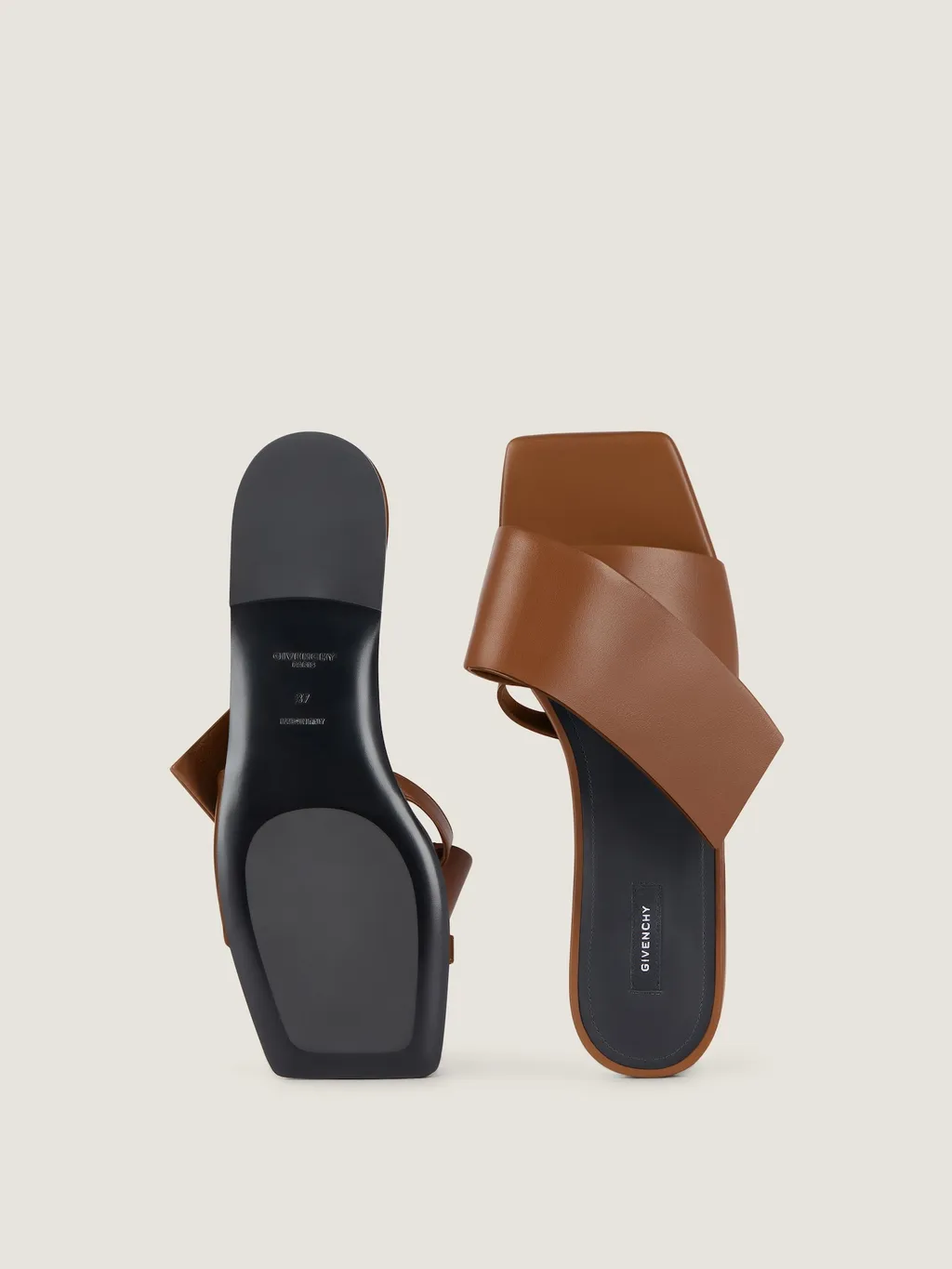 Sliced Square Flat Sandals In Leather